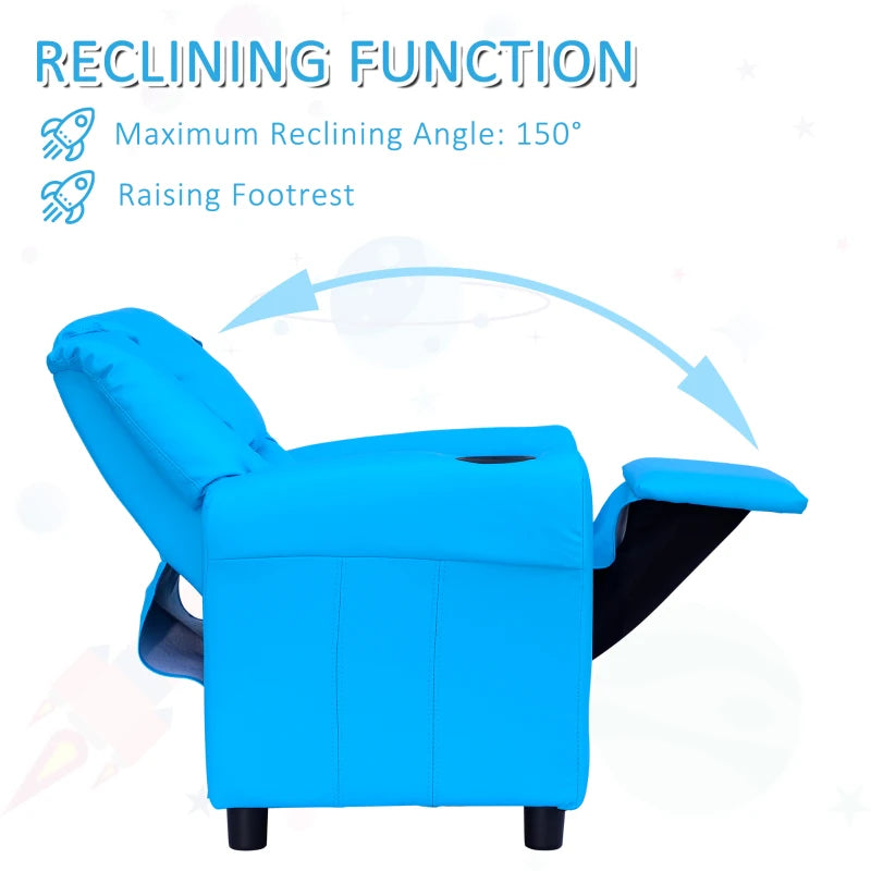 Kids Recliner Chair - Blue PU Leather, Adjustable Backrest & Footrest, Padded Headrest for Comfort - Perfect for Playtime!