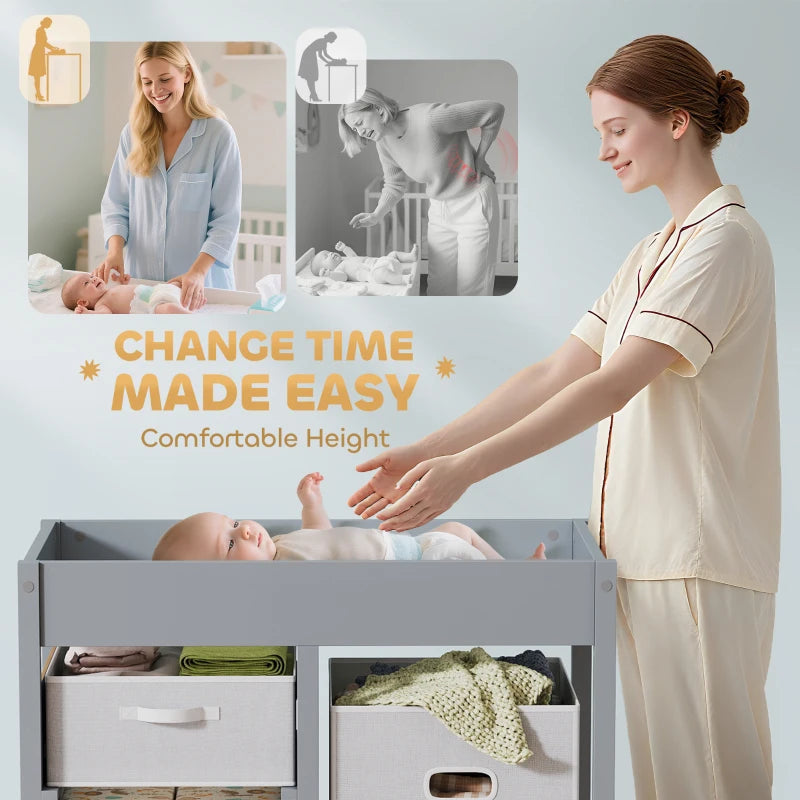 Baby Changing Unit with 4 Storage Drawers and Mat for Nursery Bedroom Grey 84 x 84.5 cm