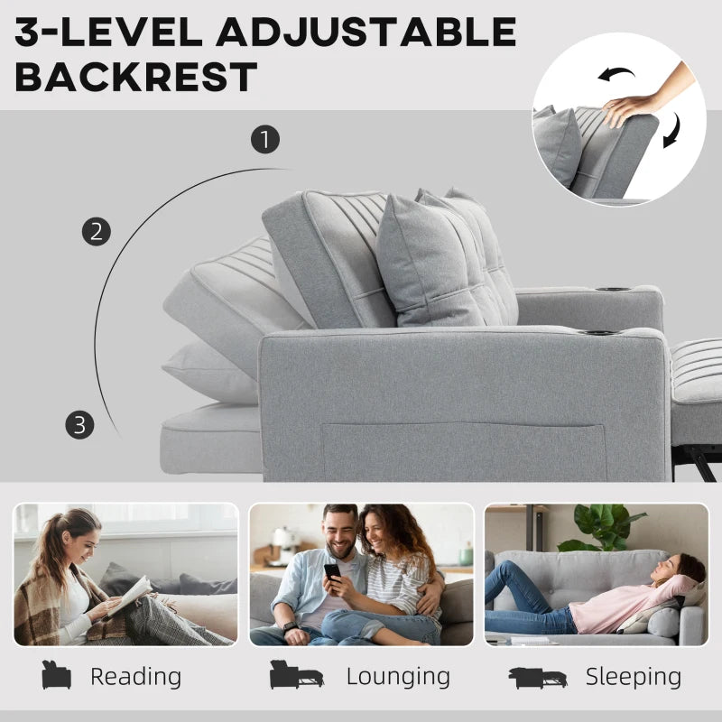 Light Grey Two-Seater Pull-Out Sofa Bed for Compact Living Spaces