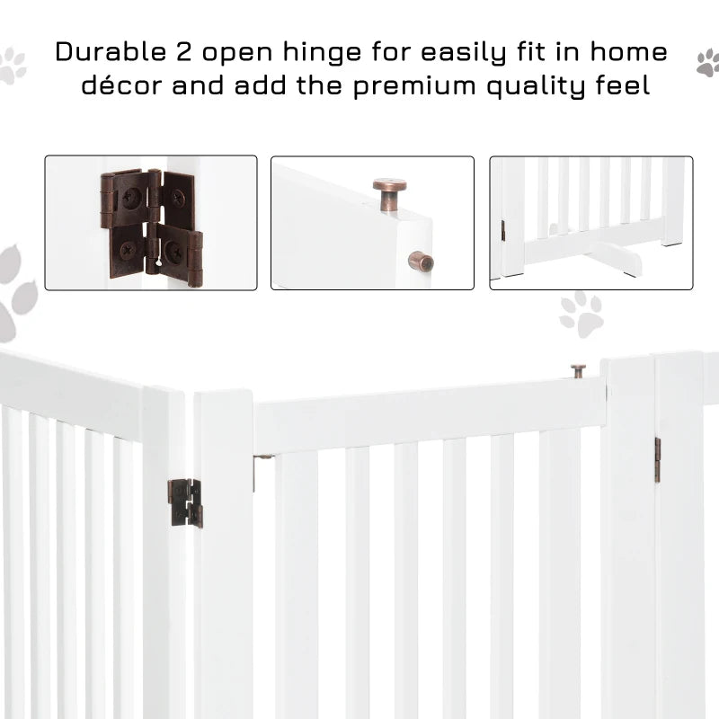 PawHut Freestanding Expandable Dog Gate - MDF Wood Pet Barrier with Latch Door for Doorway - White