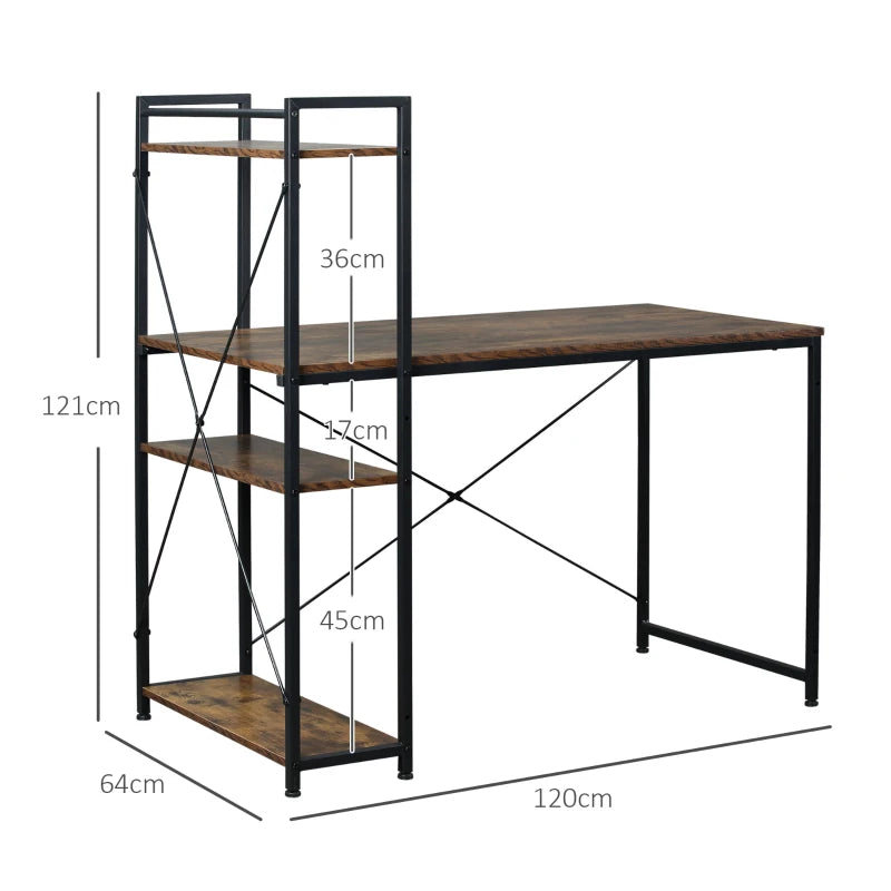 Reversible Industrial Computer Desk with Storage Shelves - Rustic Brown & Black, Easy Assembly, 120x64x121cm for Home Office