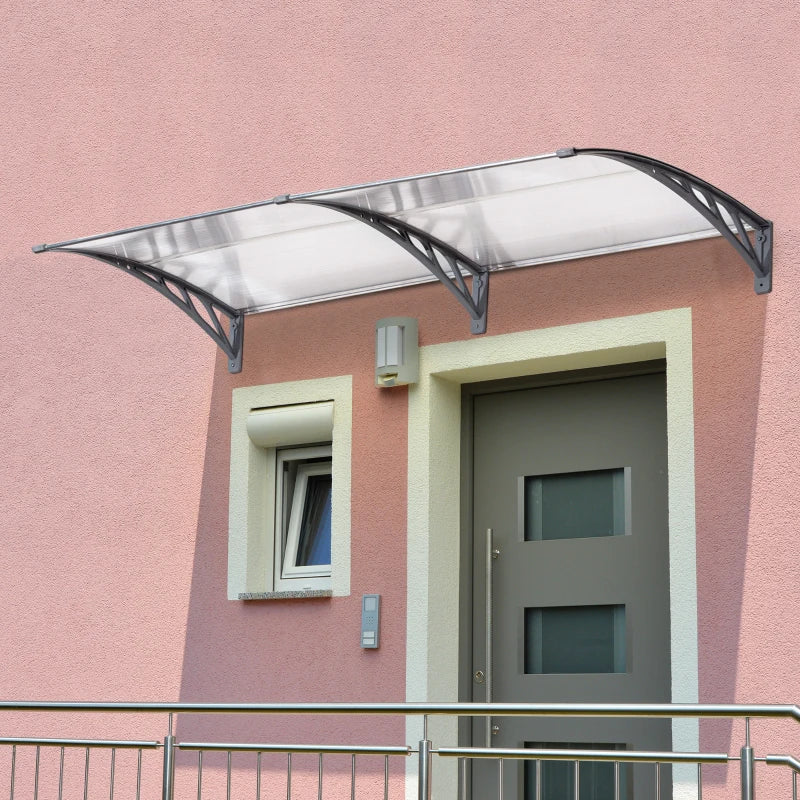 196cm x 75cm Clear Front Door Canopy - Rigid Plastic Polycarbonate Rain Shelter - UV, Water & Rain Resistant