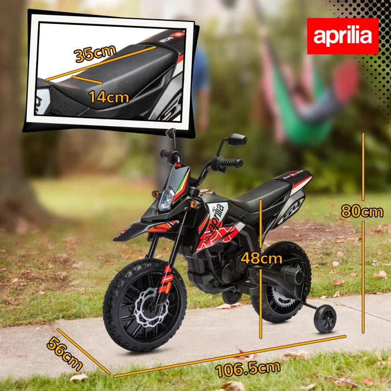 Licensed 12V Kids Motorbike with Training Wheels LED Headlight Music Red Black