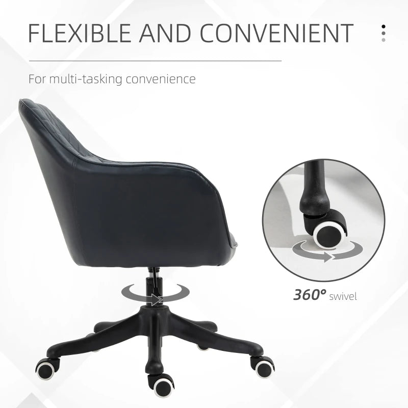 Vinsetto Deep Blue PU Leather Office Chair with Massage Lumbar Pillow, Rolling Wheels - Ideal for Desk, Makeup Vanity & Home