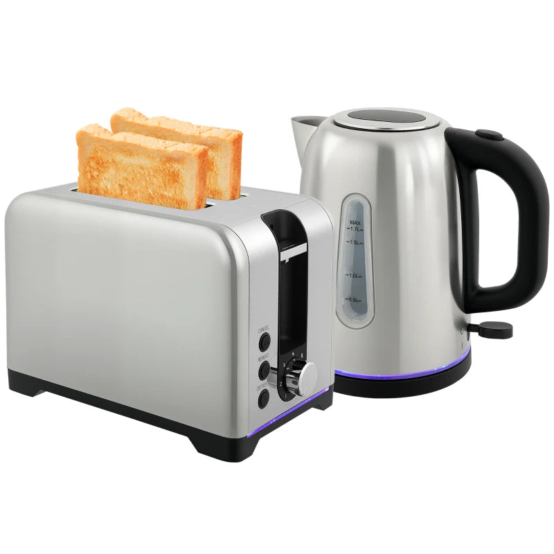 Elegant Silver Tone Toaster and Kettle Set - Modern Kitchen Essentials for Perfect Toast and Boiling Water