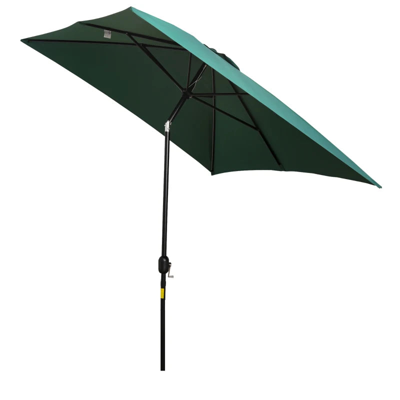 Green Rectangular Garden Parasol Umbrella with Tilt and Crank