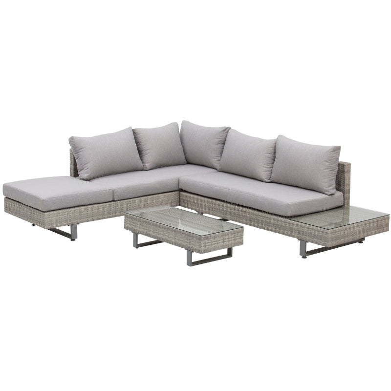 Three-Piece Corner Rattan Set With Glass Coffee Table