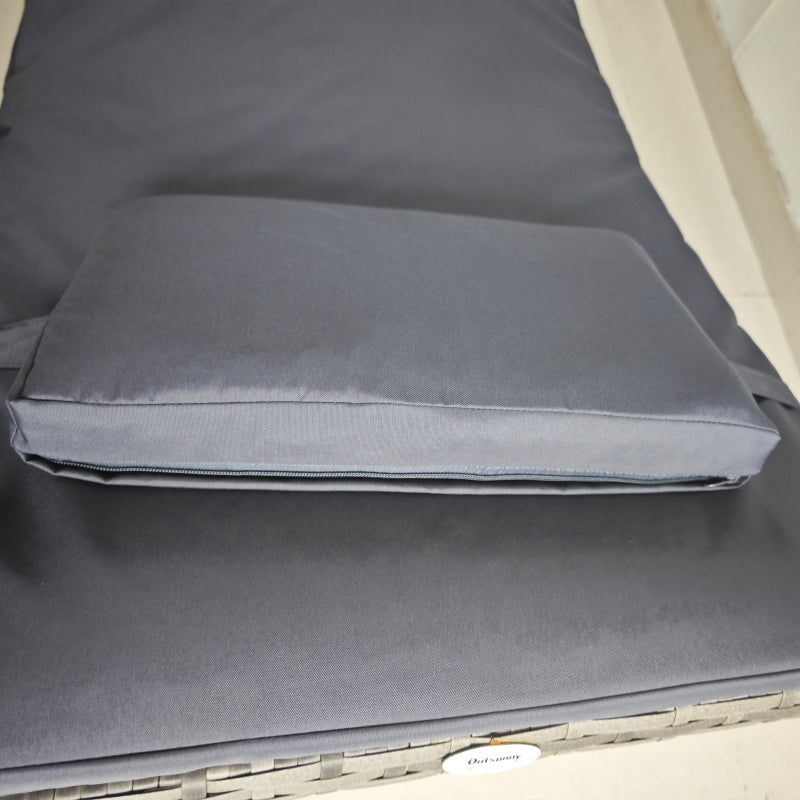 Grey Rattan Folding Sun Lounger with Cushion and Pillow