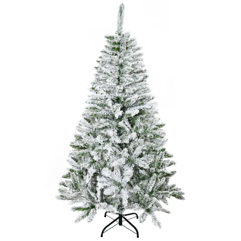 5 Ft Snow Flocked Artificial Christmas Tree - Realistic Pine with Auto Open & Steel Base - Festive Green Decor