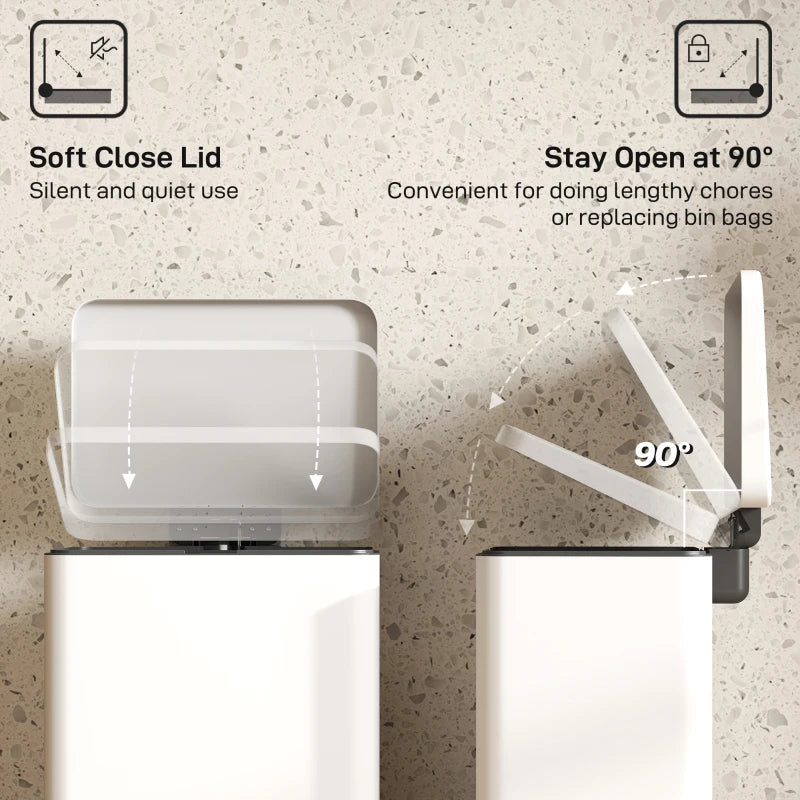 20L Cream Kitchen Bin with Soft-Close Lid, Stay-Open Function & Removable Inner Bucket - Ideal for Home & Office