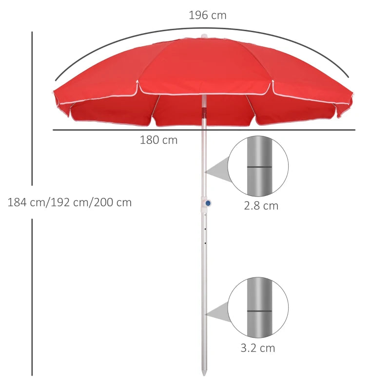 Red Portable Beach Umbrella with Tilt and Adjustable Height