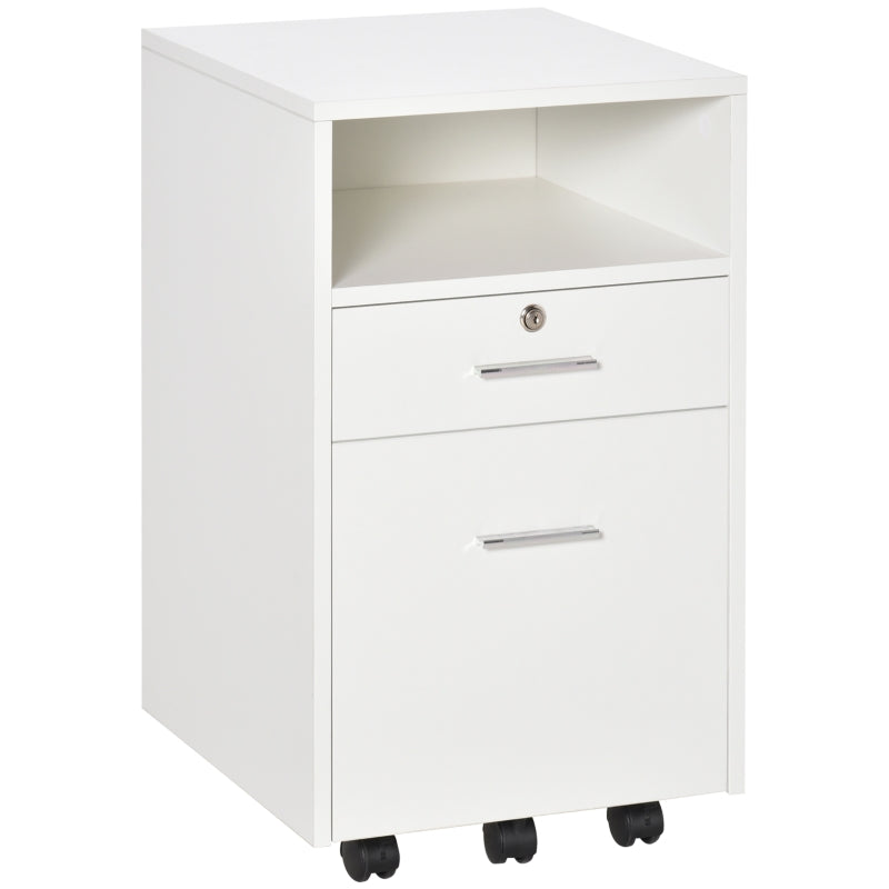 Vinsetto Lockable Two-Drawer Filing Cabinet on Wheels - Modern White Storage Solution for Home Office Organization