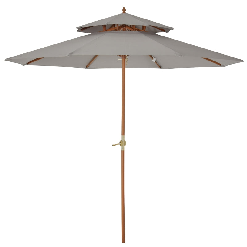 Grey Double Tier Patio Garden Umbrella 2.7m