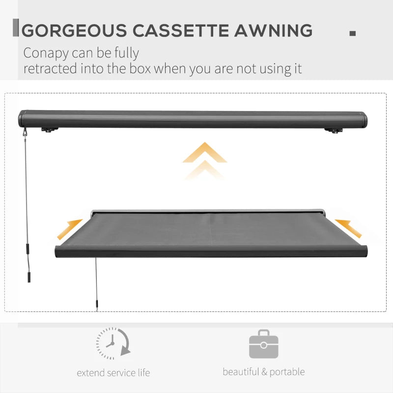 3m x 2.5m Electric  Awning With Cassette Case Dark Grey