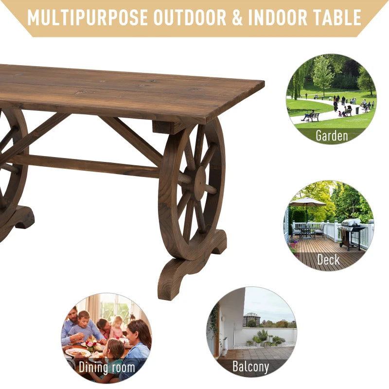 Natural Fir Wood Outdoor Dining Table - Water-Resistant Patio Furniture