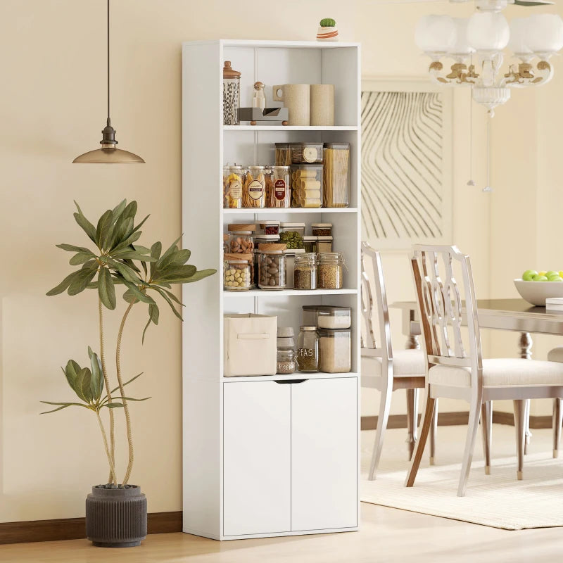 6-Tier Tall Bookcase with 4 Open Shelves & Double Door Storage Cabinet - Freestanding Display Rack for Living Room, Bedroom, Home Office - White