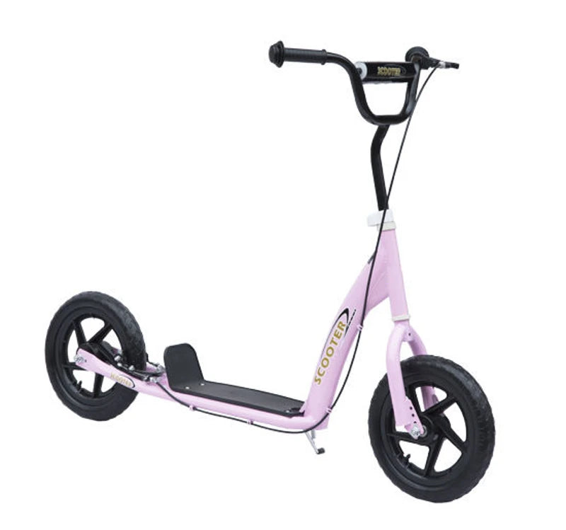 Pink Kids Kick Scooter with 12" EVA Tyres, Big Wheels & Rear Brake - Perfect for Ages 5-12