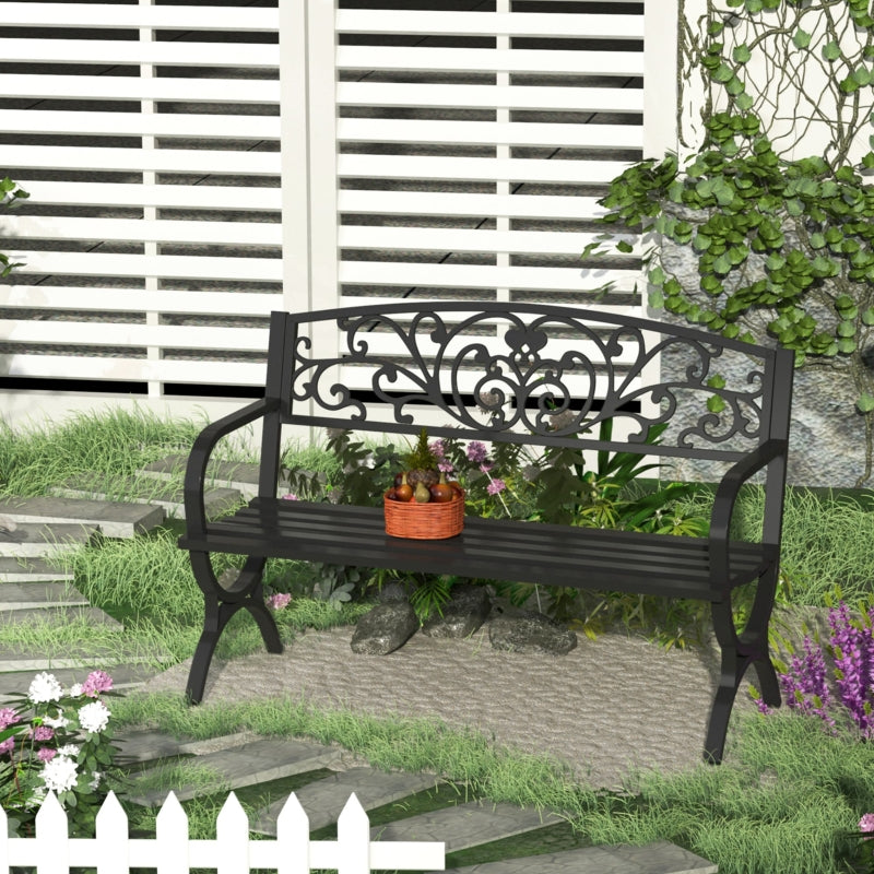 Black Steel Garden Bench - 127L x 60W x 85H cm