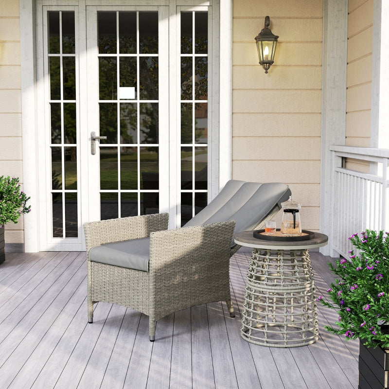 Adjustable 105°-150° Reclining Grey Rattan Chair for Outdoor Patio Comfort