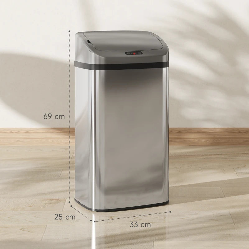 48L Stainless Steel Touchless Sensor Trash Bin Silver Tone