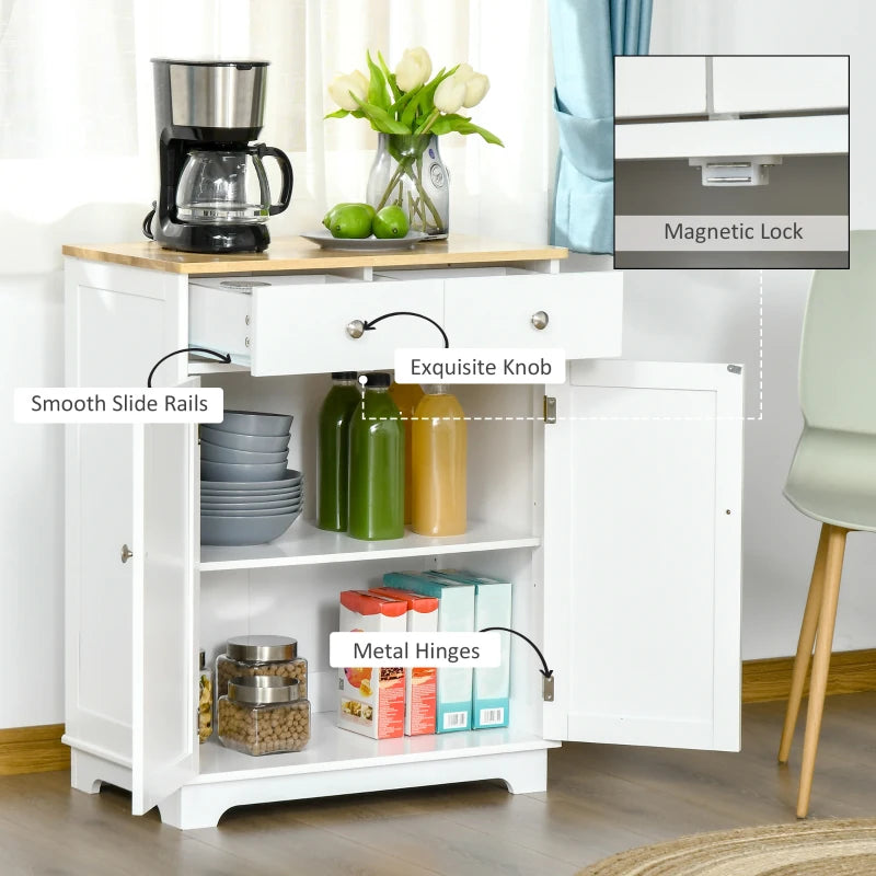 Multi-Use Kitchen Floor Cabinet with Solid Wood Top, Adjustable Shelf & Drawer - Ideal Sideboard for Dining Room & Hallway