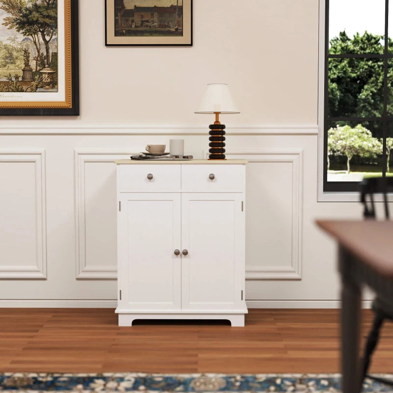 Multi-Use Kitchen Floor Cabinet with Solid Wood Top, Adjustable Shelf & Drawer - Ideal Sideboard for Dining Room & Hallway