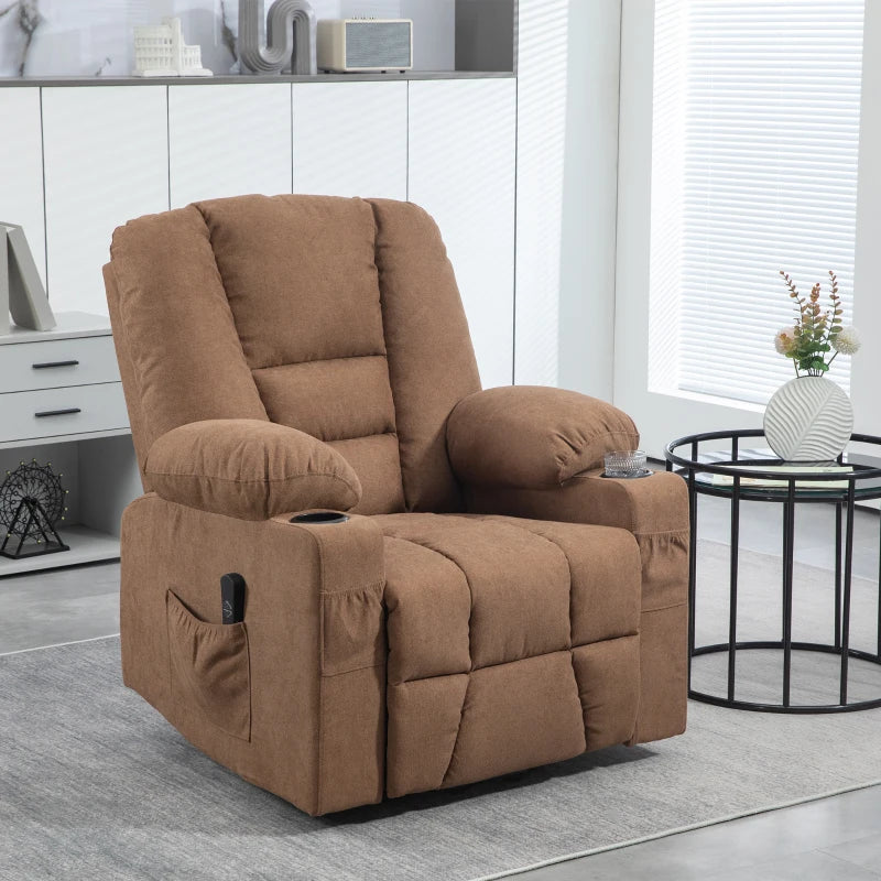 Oversized Riser Recliner Chair for Elderly - Fabric Lift Chair with Remote, Side Pockets, Cup Holder, Brown