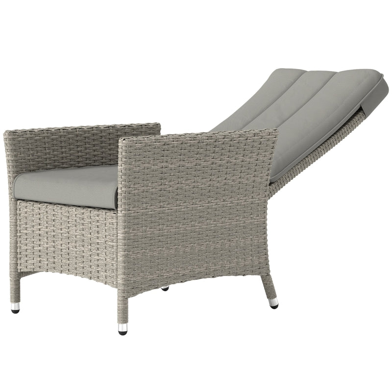 Adjustable 105°-150° Reclining Grey Rattan Chair for Outdoor Patio Comfort