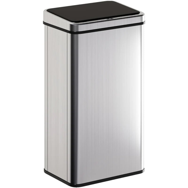 50L Touchless Sensor Bin with Soft-Close Lid - Fingerprint Resistant Stainless Steel Trash Can for Home, Office & Gym - Silver