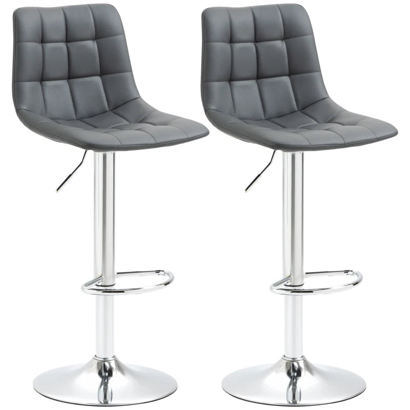 Adjustable Bar Stools Set of 2 - Swivel PU Leather Tufted Breakfast Bar Chairs for Kitchen Counter, Grey