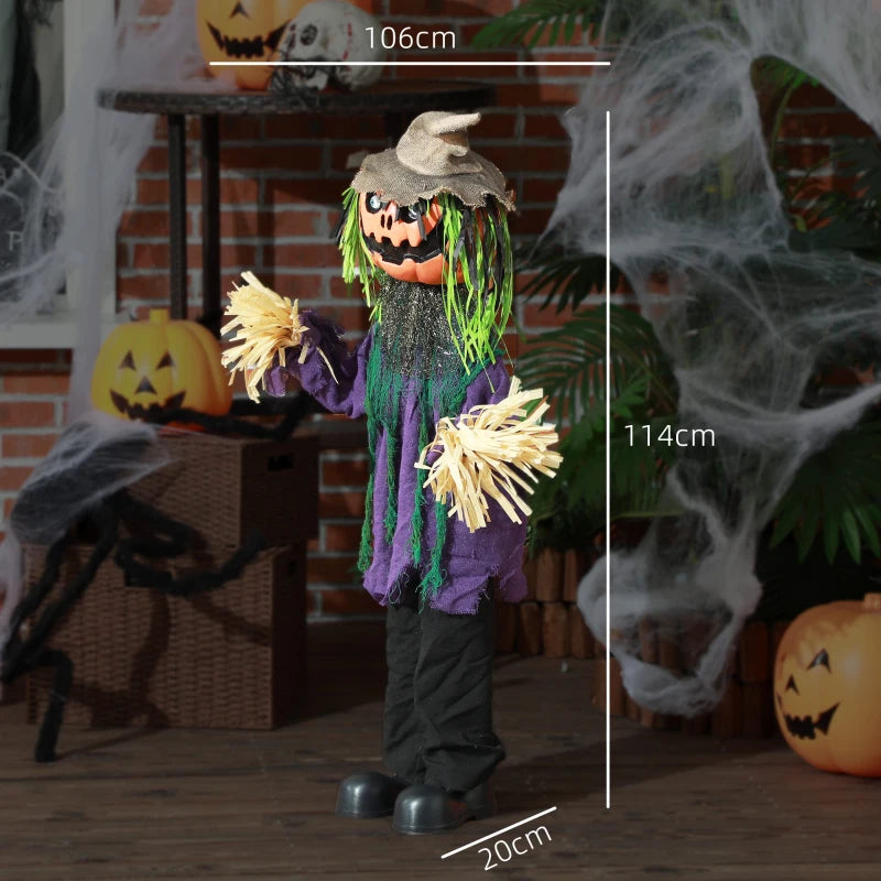 3'6" Pumpkin Scarecrow Halloween Animatronic with Glowing Eyes - Spooky Outdoor Decoration for Halloween Parties