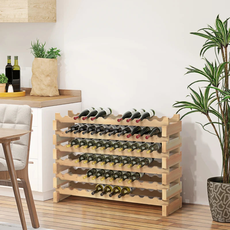 Natural Six-Tier Wooden Wine Rack for 72 Bottles - Stylish Storage Solution for Wine Enthusiasts