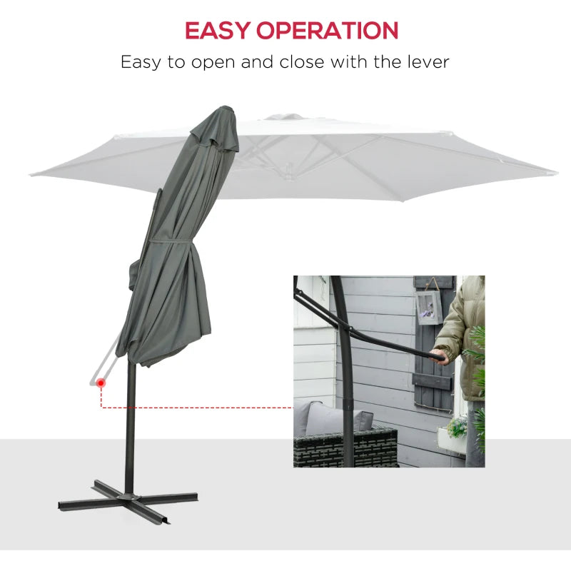 Grey 3m Cantilever Patio Umbrella with Easy Lever and Crank Handle