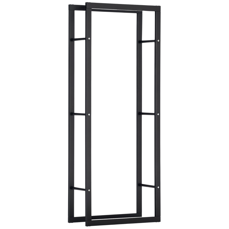 Tall Metal Firewood Log Holder Rack - Indoor/Outdoor Fireplace Wood Storage Shelf, Black, 60x25x150 cm