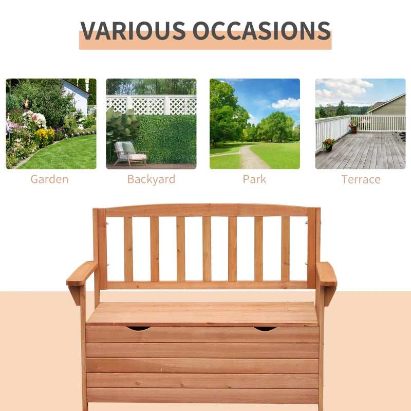 Wooden Outdoor Garden Storage Bench - Natural Wood Finish