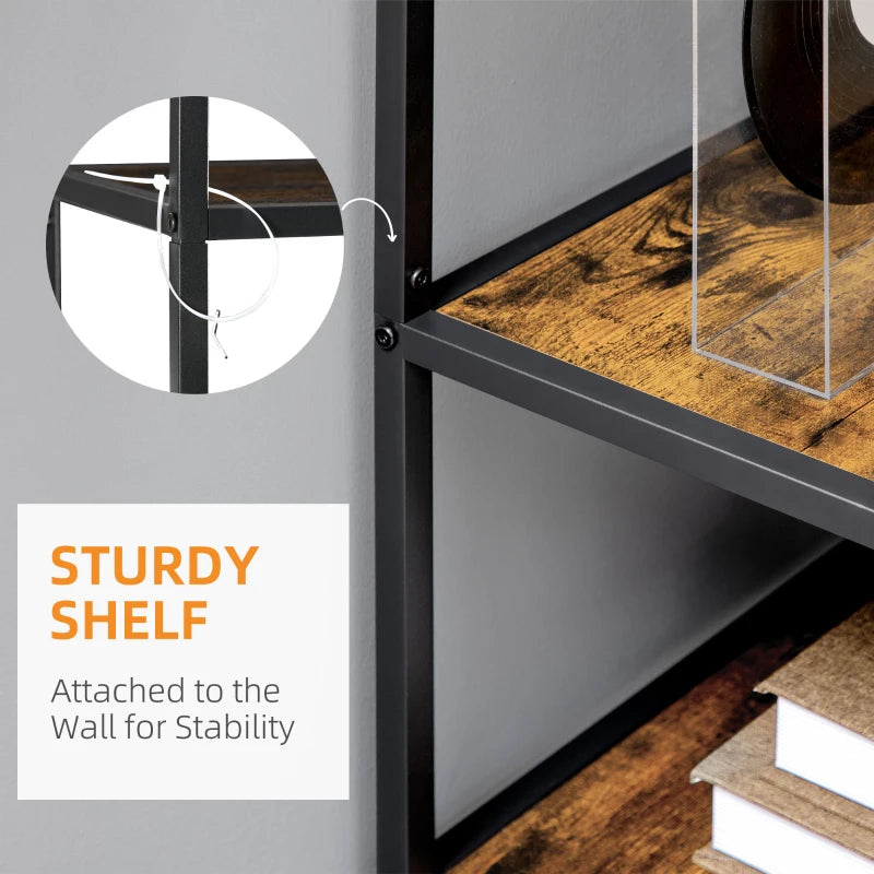 Industrial 6-Tier Metal Bookcase Shelf - Rustic Brown Storage Shelves for Living Room, Home Office & Bedroom