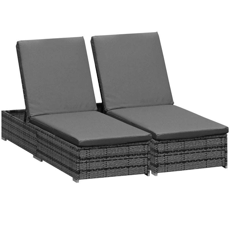 Grey Rattan Sun Loungers Set of 2 with Cushion and Recliner Backrest