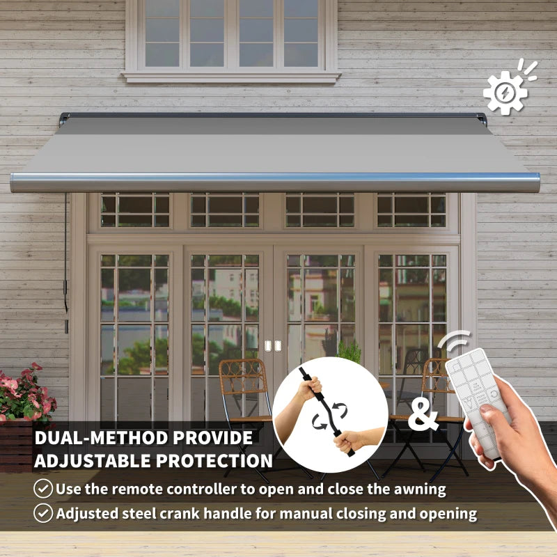 Grey 3.5m x 3m Electric Awning with Remote Controller - Aluminium Frame DIY Retractable Awning, UV50+ Sun Shade Canopy