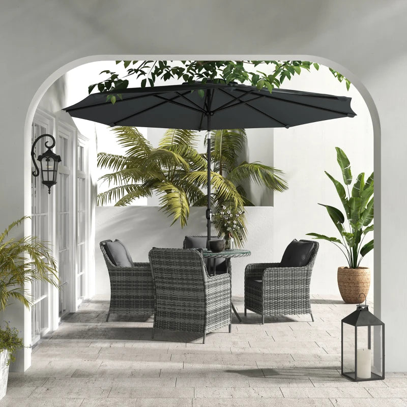 4 Seater Rattan Garden Dining Set with Umbrella and Cushions - Grey