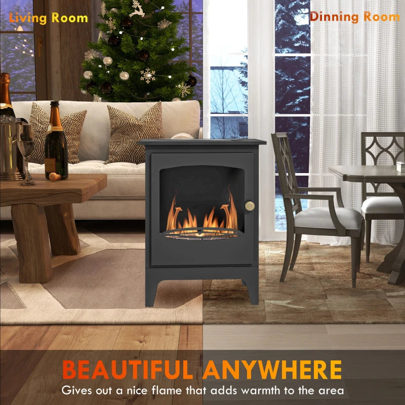 Freestanding Bioethanol Fireplace with Stainless Steel Snuffer 1.2L Tank Indoor Use Black