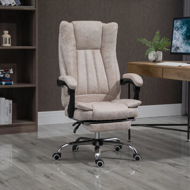 Vinsetto Microfibre Home Office Chair - Reclining Desk Chair with Armrests, Swivel Wheels & Footrest in Beige