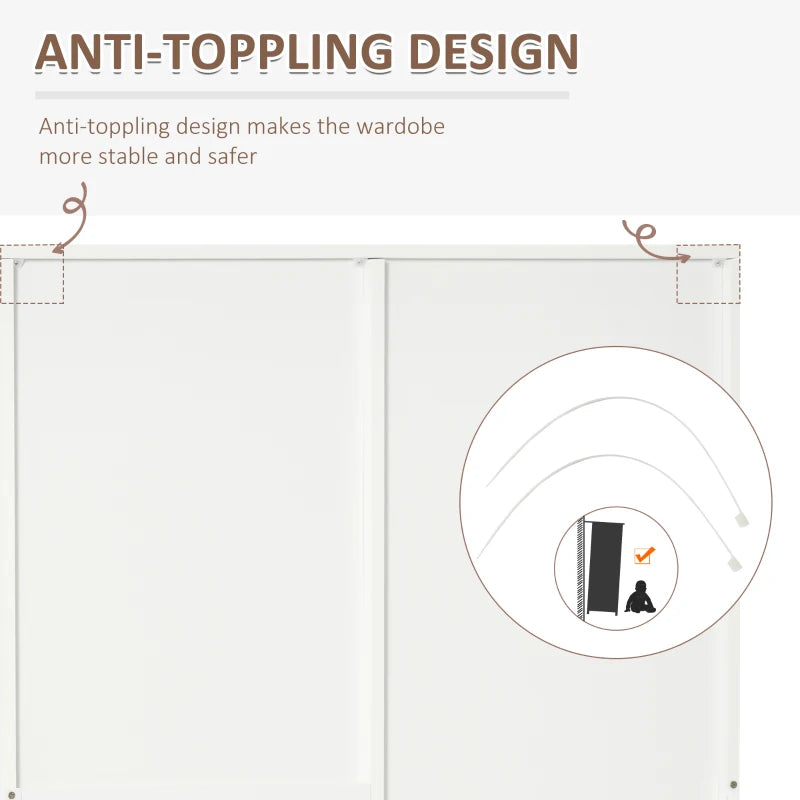 Modern 2 Door Mirrored Wardrobe with 3 Drawers and Adjustable Shelves for Bedroom