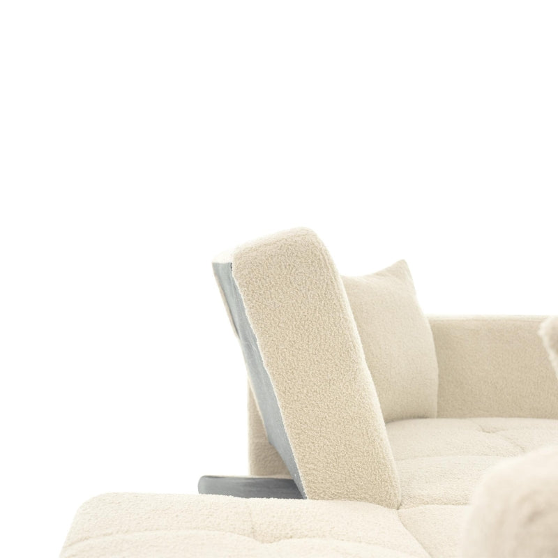 Elegant Beige Convertible Sofa Bed with Adjustable Backrest and Side Pockets, Perfect Loveseat for Bedroom, 176L x 64W x 75H cm