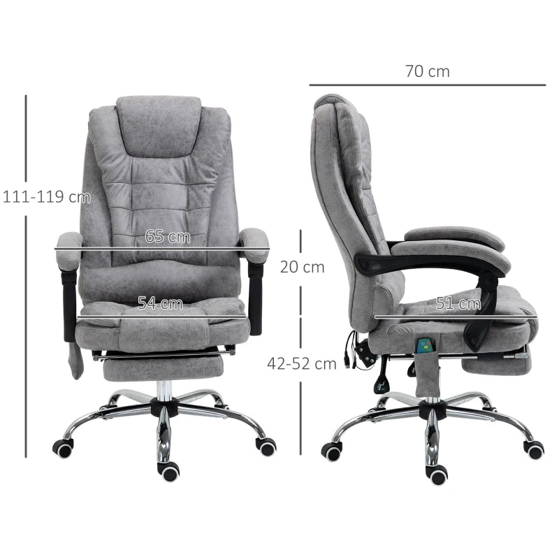 Vinsetto Heated Vibration Massage Executive Office Chair - Adjustable Ergonomic High Back Recliner with Footrest - Grey