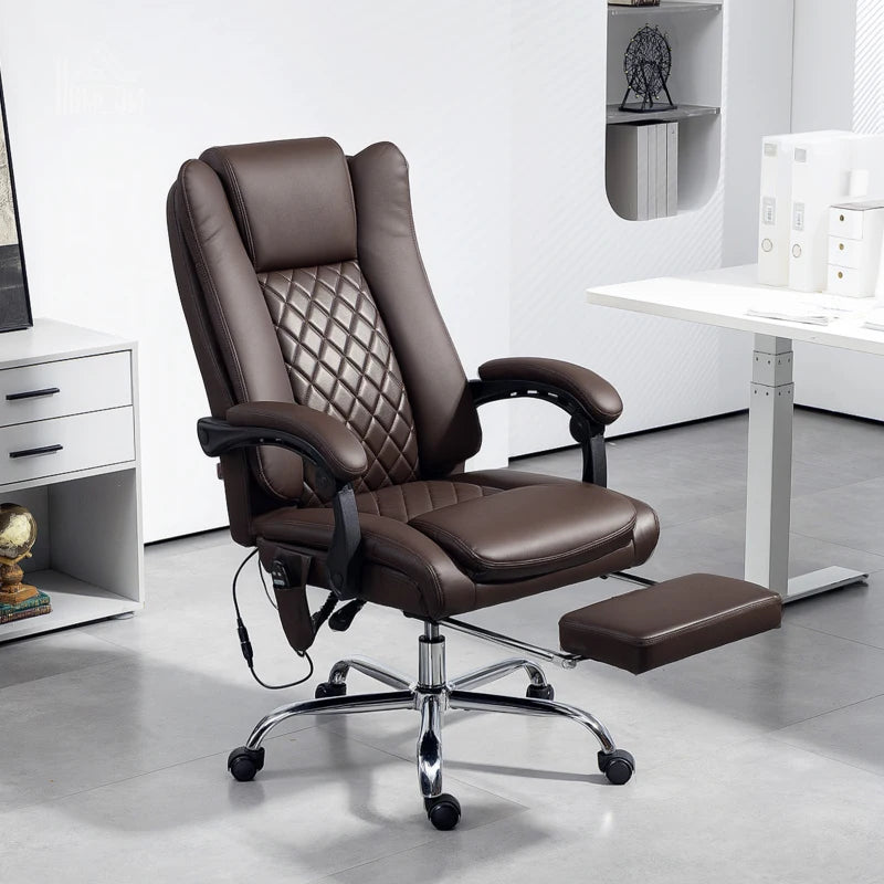 Executive Office Chair with 6-Point Massage & Heat Function - Ergonomic Dark Brown Leather Design for Ultimate Comfort