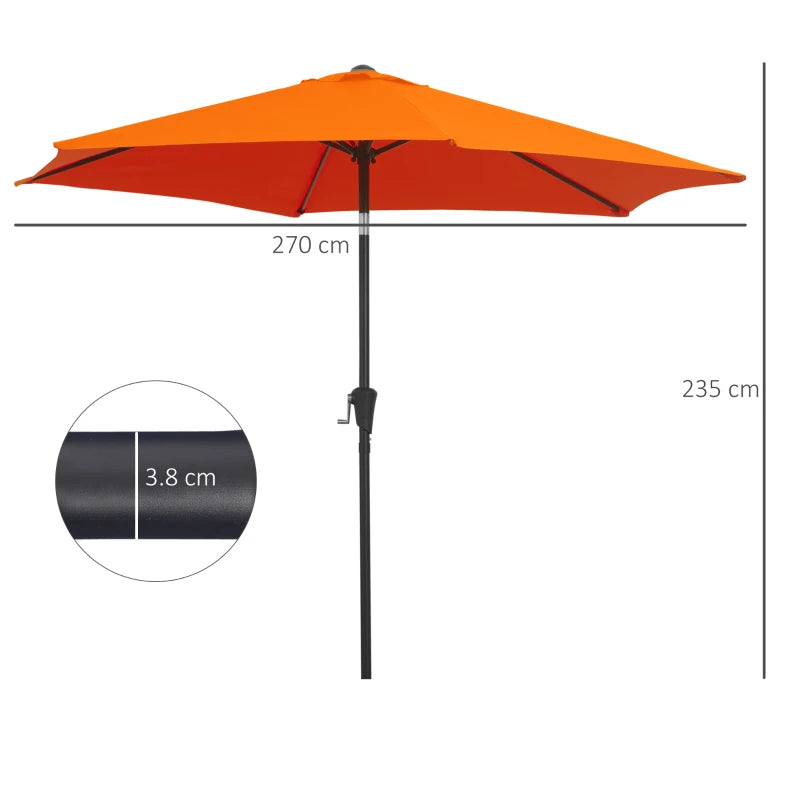 Orange 2.7M Tilt Crank Garden Parasol Umbrella