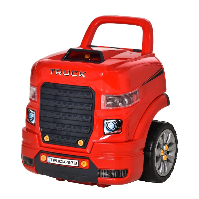 Kids Truck Engine Toy Set Educational Car Service Station Playset Take Apart Workshop with RC Car Key Steering Wheel Horn Light for Toddlers Ages 3 to 5 Red