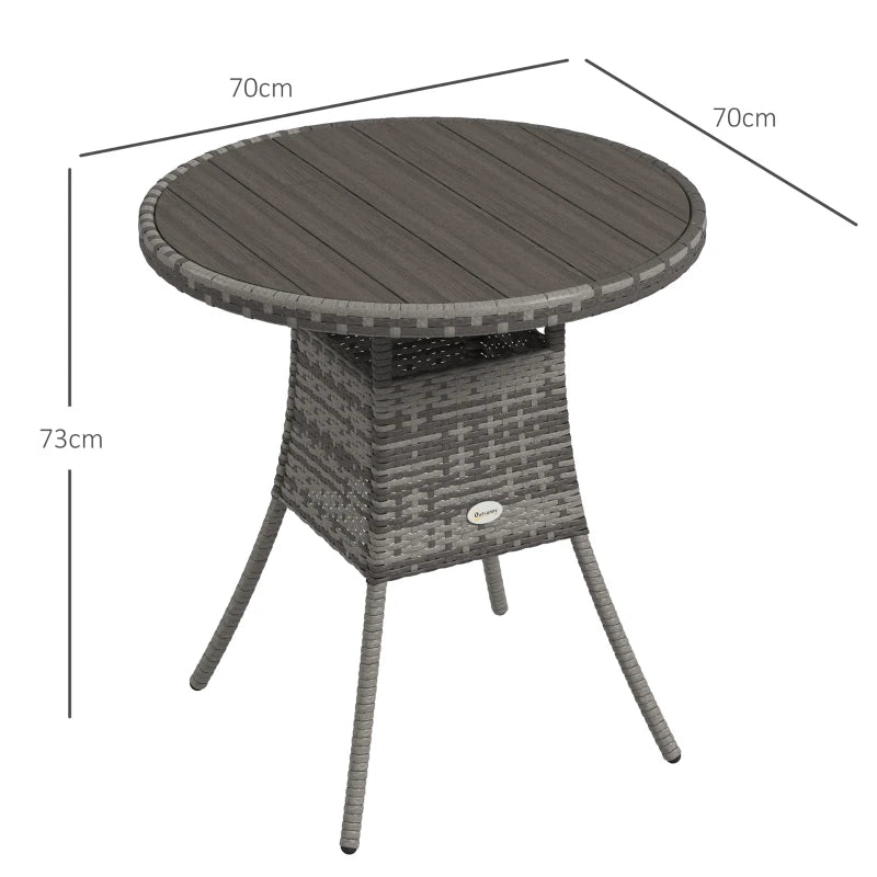 Grey 70cm 4-Person Wood-Effect Rattan Table