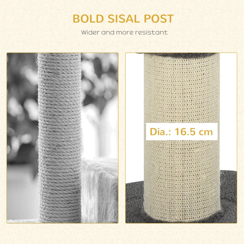 91cm Grey Cat Tree Tower with Scratching Post, Bed, Perch & Removable Cushion for Indoor Kittens