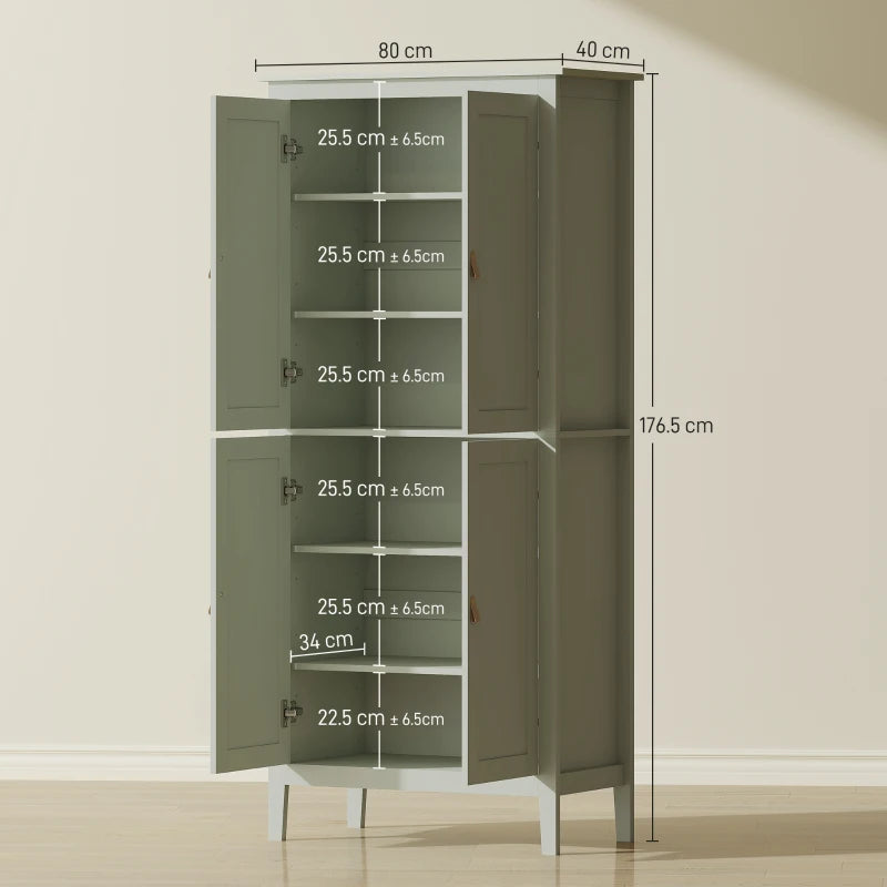 Tall Green Pantry Cupboard with Motion Sensor LED Light for Kitchen Storage